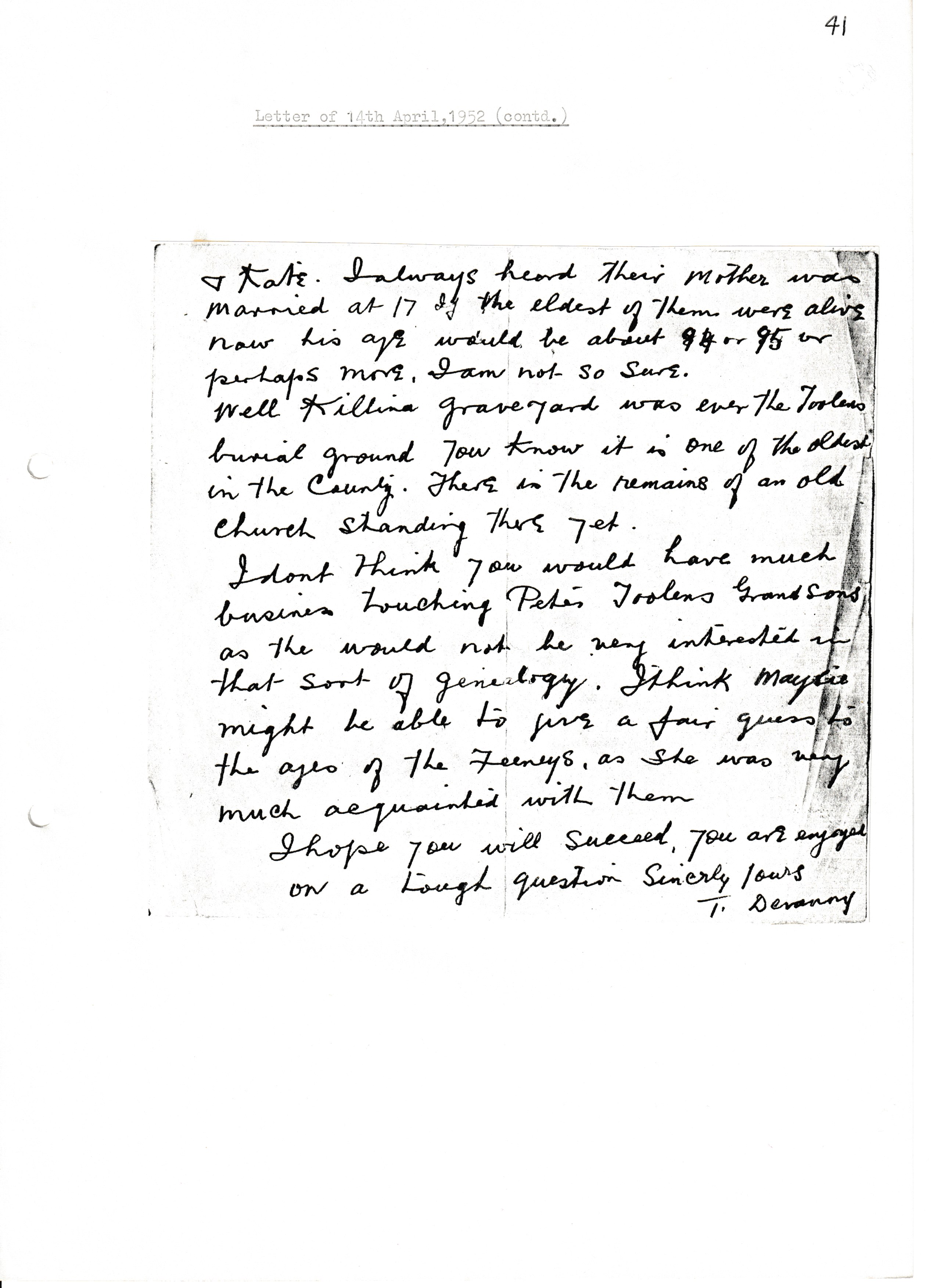 Correspondence with Tom Devanny 19520414-2