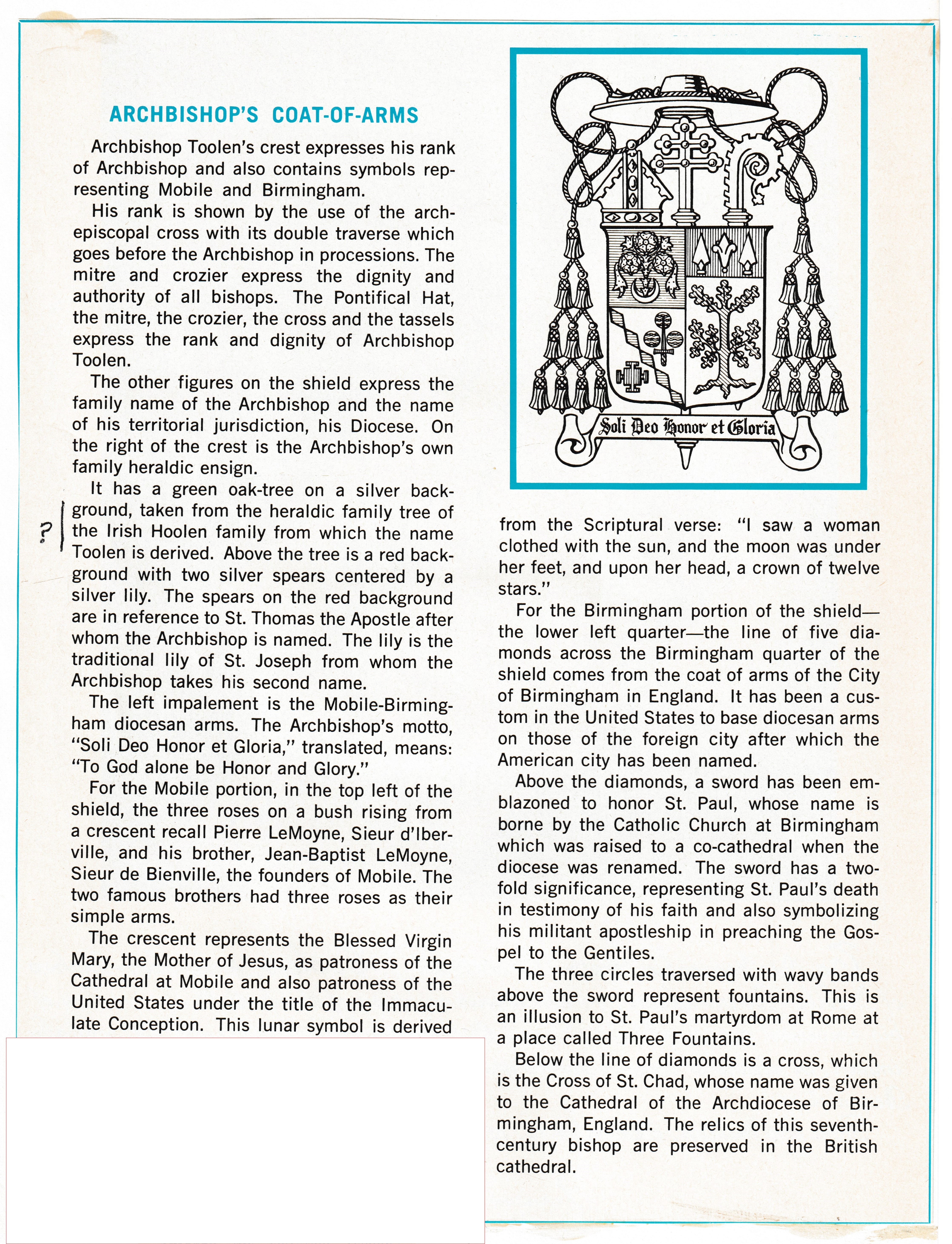Description and Interpretation of Archbishop Toolen's Coat of Arms