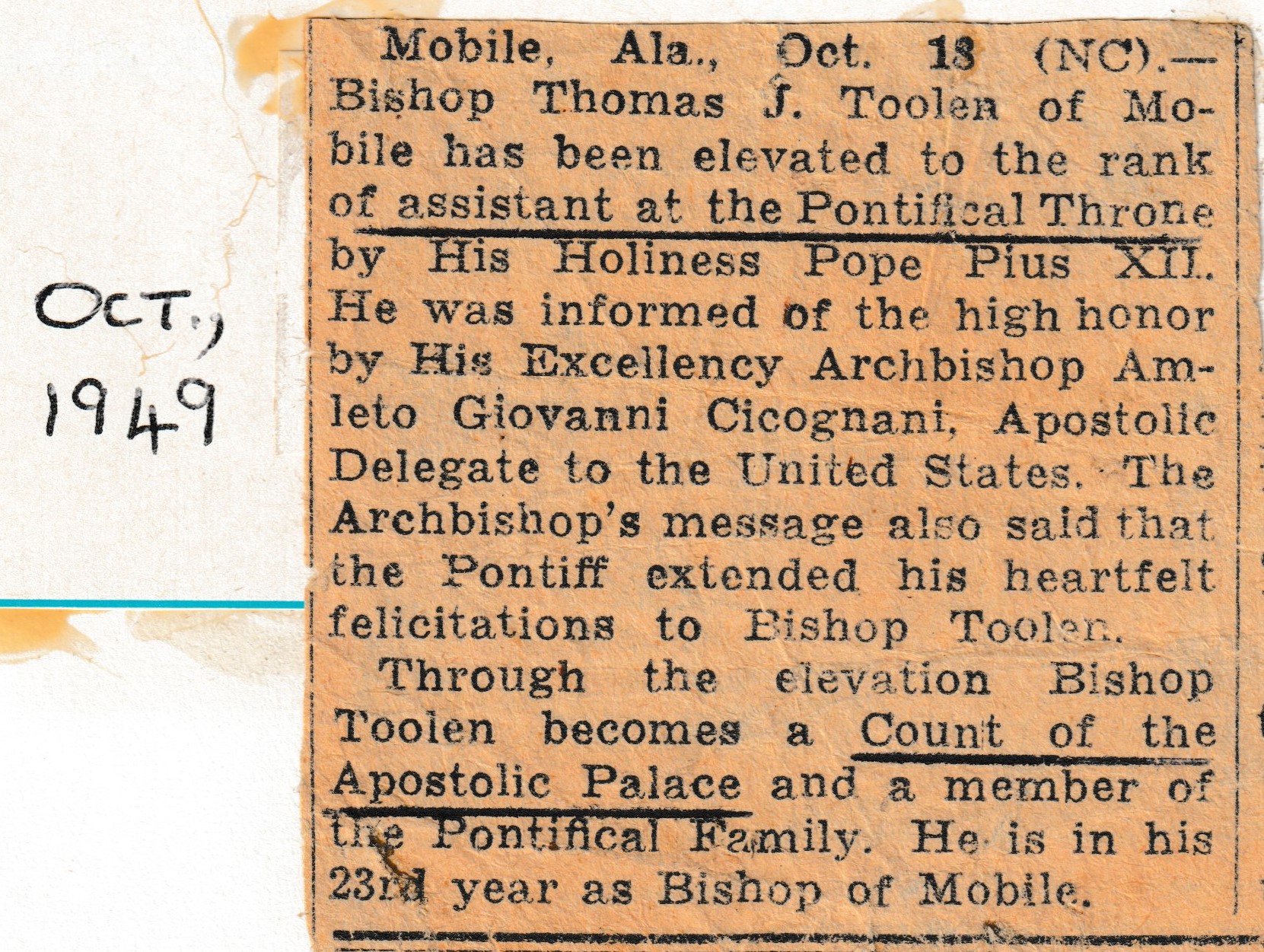 Press Cuttng, October 1949
