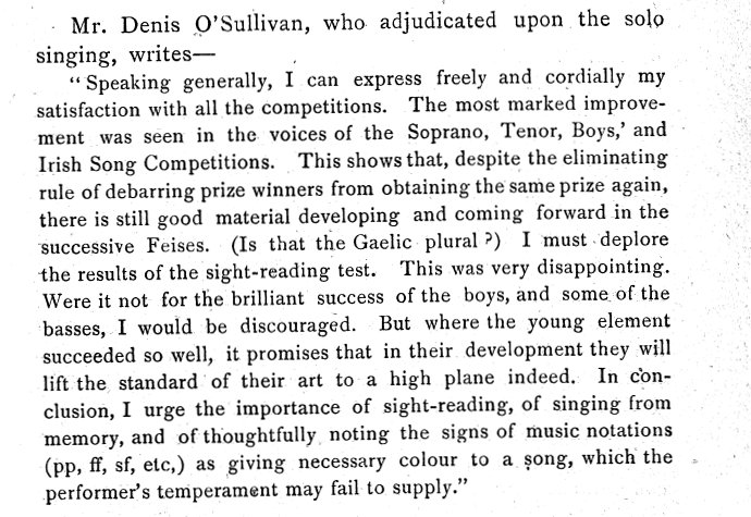 Feis Ceoil 1901 Adjudicator Report