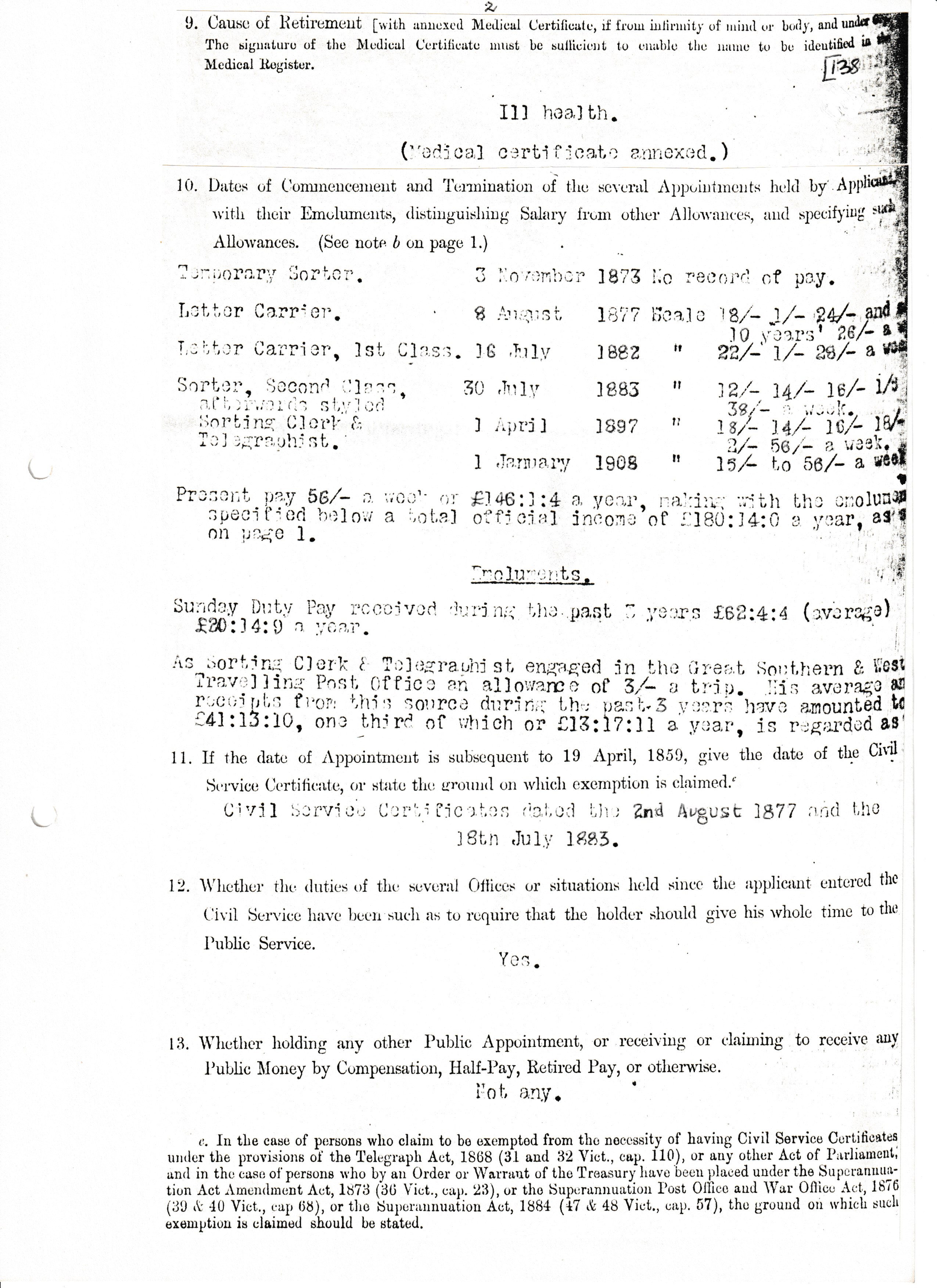 Post Office Archives, London. Ref: Post 1 / Vol. 291 / 1908 / 495. Letter of 13-4-1984 page 2